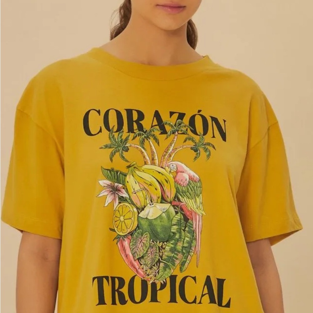 Farm Rio T-Shirt from Brazil Tropical Heart Yellow RARE